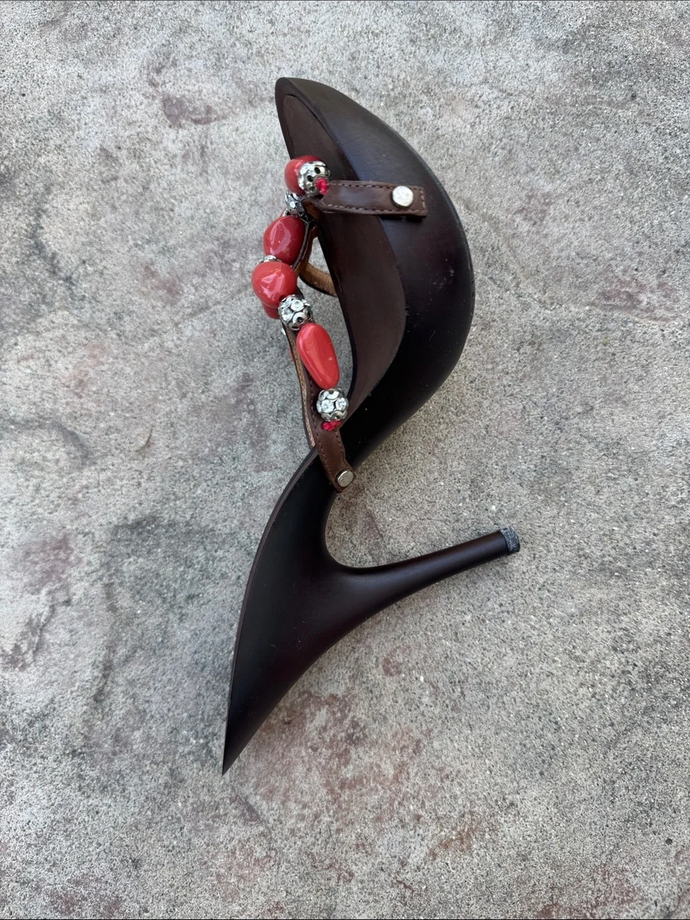 Giuseppe Zanotti Black Stiletto Sandal with Red Bead Embellishments